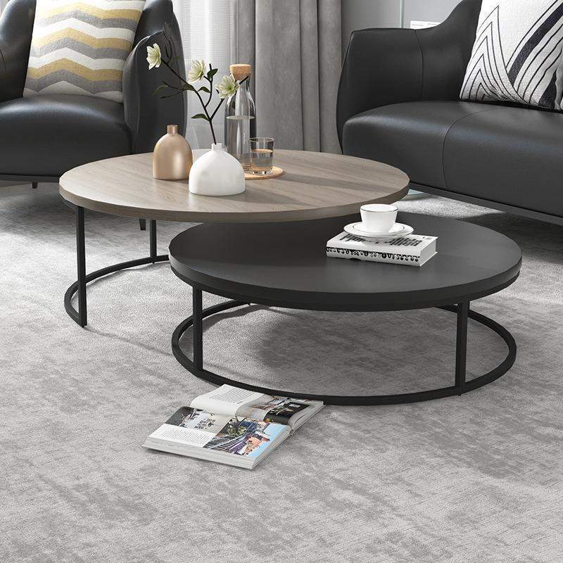 Modern Round Nesting 2-Piece Extendable Gray & Black Living Room Accent Coffee Table-Coffee Tables,Furniture,Living Room Furniture