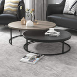 Modern Round Nesting 2-Piece Extendable Gray & Black Living Room Accent Coffee Table-Coffee Tables,Furniture,Living Room Furniture