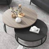Modern Round Nesting 2-Piece Extendable Gray & Black Living Room Accent Coffee Table-Coffee Tables,Furniture,Living Room Furniture