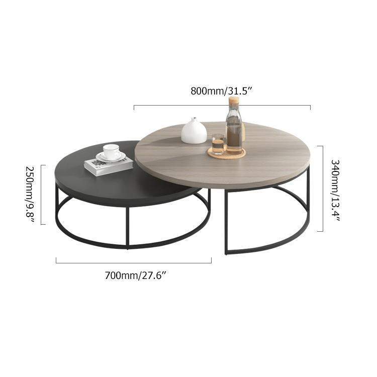 Modern Round Nesting 2-Piece Extendable Gray & Black Living Room Accent Coffee Table-Coffee Tables,Furniture,Living Room Furniture