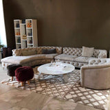 Curved Khaki Sectional Sofa Upholstered Velvet Chesterfield Sofa Stainless Steel Legs-Richsoul-Furniture,Living Room Furniture,Sectionals
