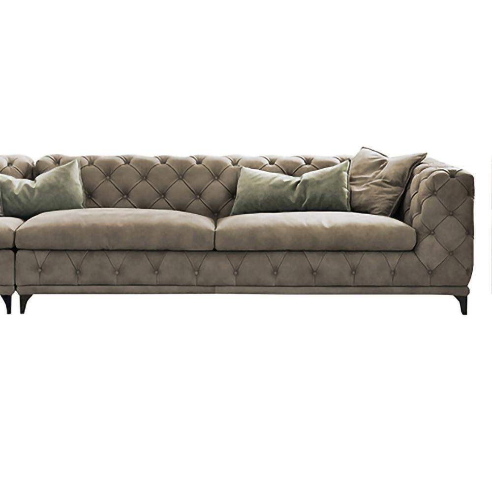 Curved Khaki Sectional Sofa Upholstered Velvet Chesterfield Sofa Stainless Steel Legs-Richsoul-Furniture,Living Room Furniture,Sectionals
