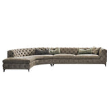 Curved Khaki Sectional Sofa Upholstered Velvet Chesterfield Sofa Stainless Steel Legs-Richsoul-Furniture,Living Room Furniture,Sectionals