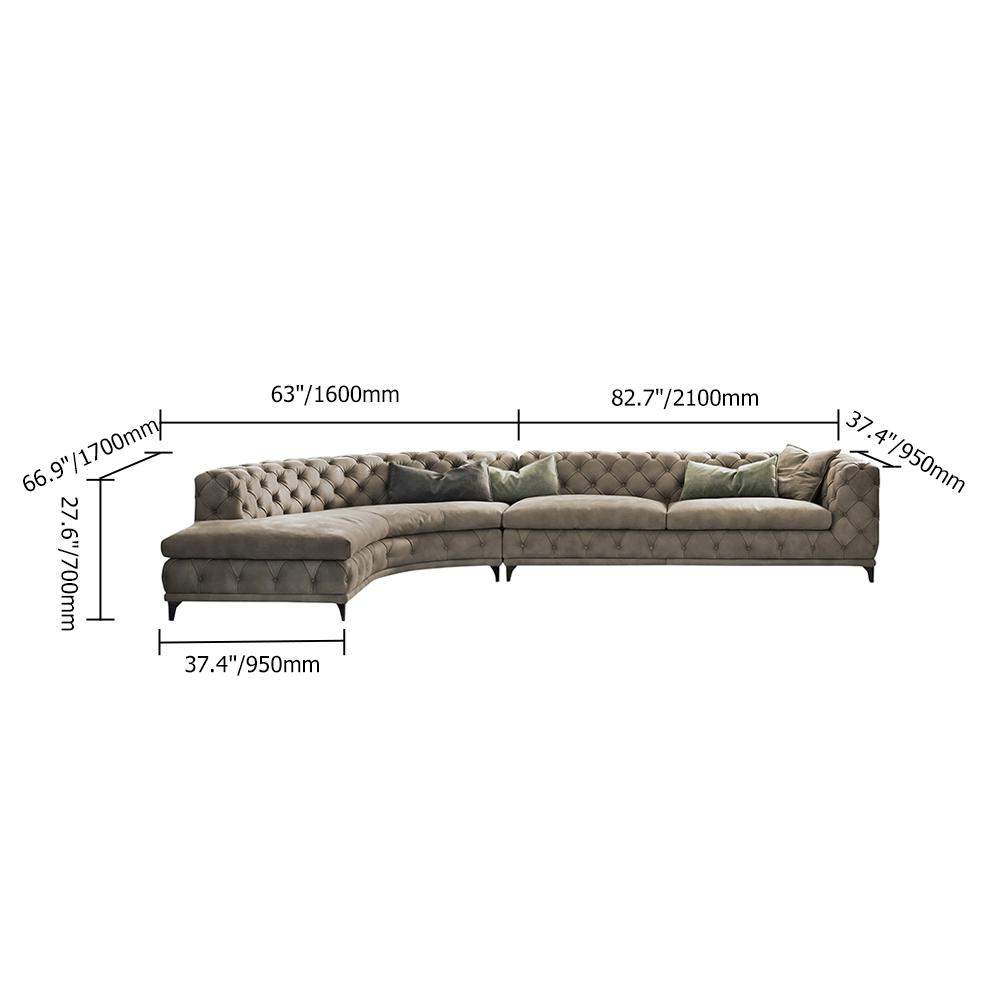 Curved Khaki Sectional Sofa Upholstered Velvet Chesterfield Sofa Stainless Steel Legs-Richsoul-Furniture,Living Room Furniture,Sectionals