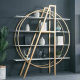 4-Tier Bookshelf Round Bookcase Modern Display Shelf in White & Gold-Bookcases & Bookshelves,Furniture,Office Furniture