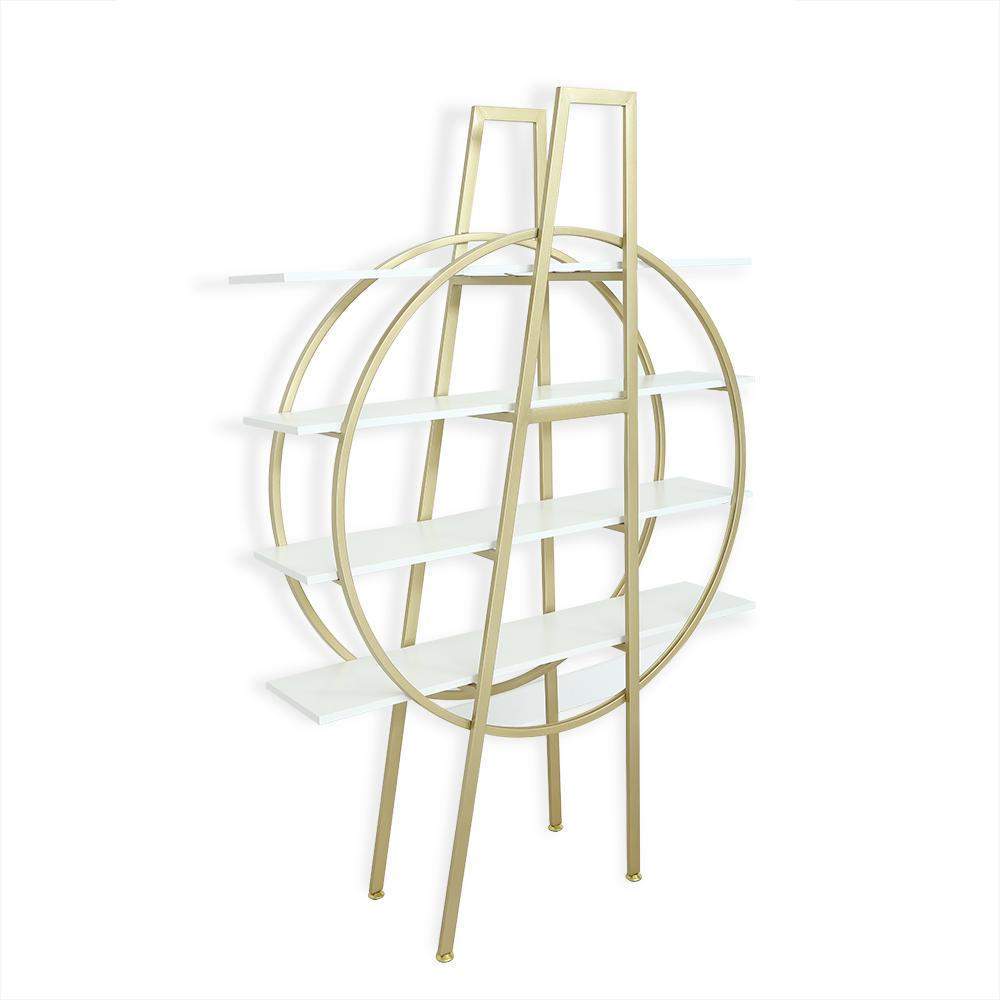 4-Tier Bookshelf Round Bookcase Modern Display Shelf in White & Gold-Bookcases & Bookshelves,Furniture,Office Furniture