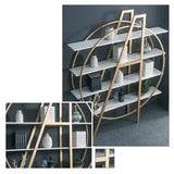 4-Tier Bookshelf Round Bookcase Modern Display Shelf in White & Gold-Bookcases & Bookshelves,Furniture,Office Furniture