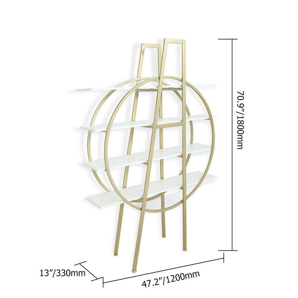 4-Tier Bookshelf Round Bookcase Modern Display Shelf in White & Gold-Bookcases & Bookshelves,Furniture,Office Furniture