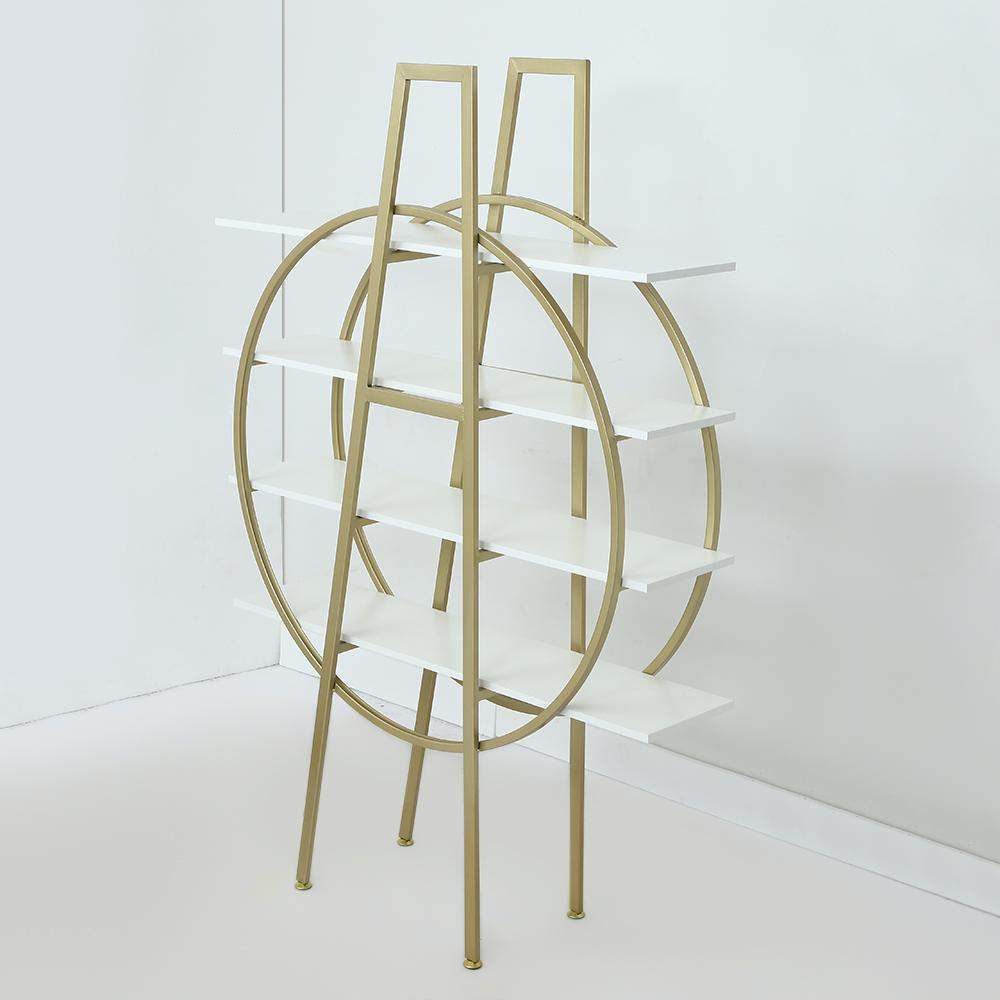 4-Tier Bookshelf Round Bookcase Modern Display Shelf in White & Gold-Bookcases & Bookshelves,Furniture,Office Furniture