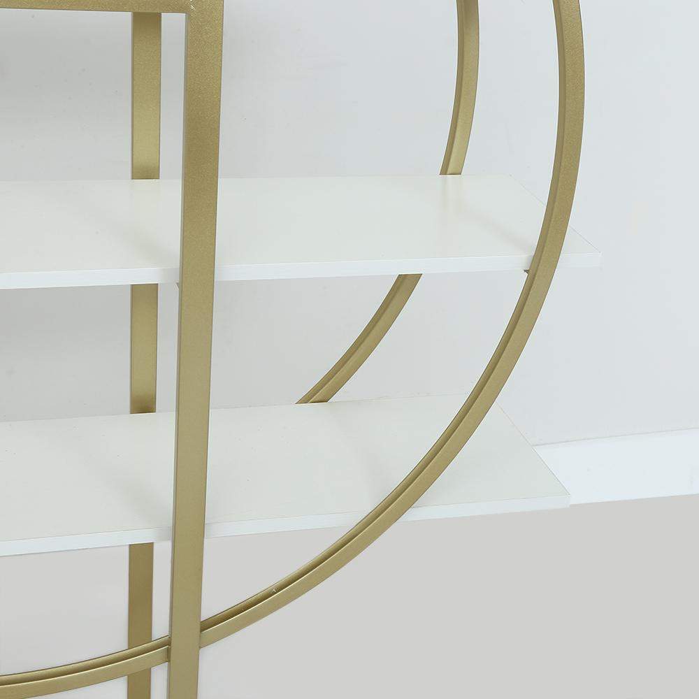 4-Tier Bookshelf Round Bookcase Modern Display Shelf in White & Gold-Bookcases & Bookshelves,Furniture,Office Furniture