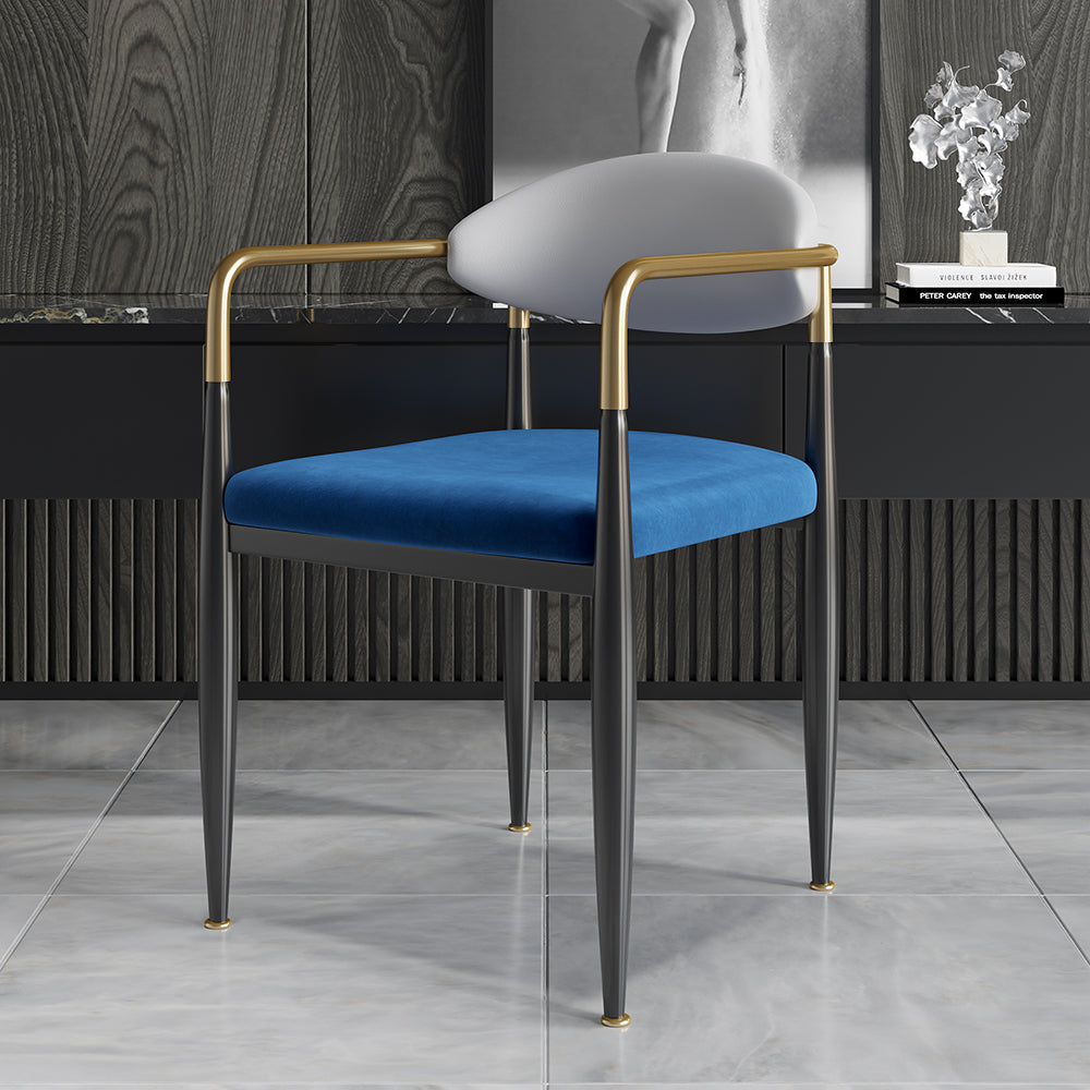 White & Blue PU Leather Dining Chair Upholstered Arm Chair Set of 2