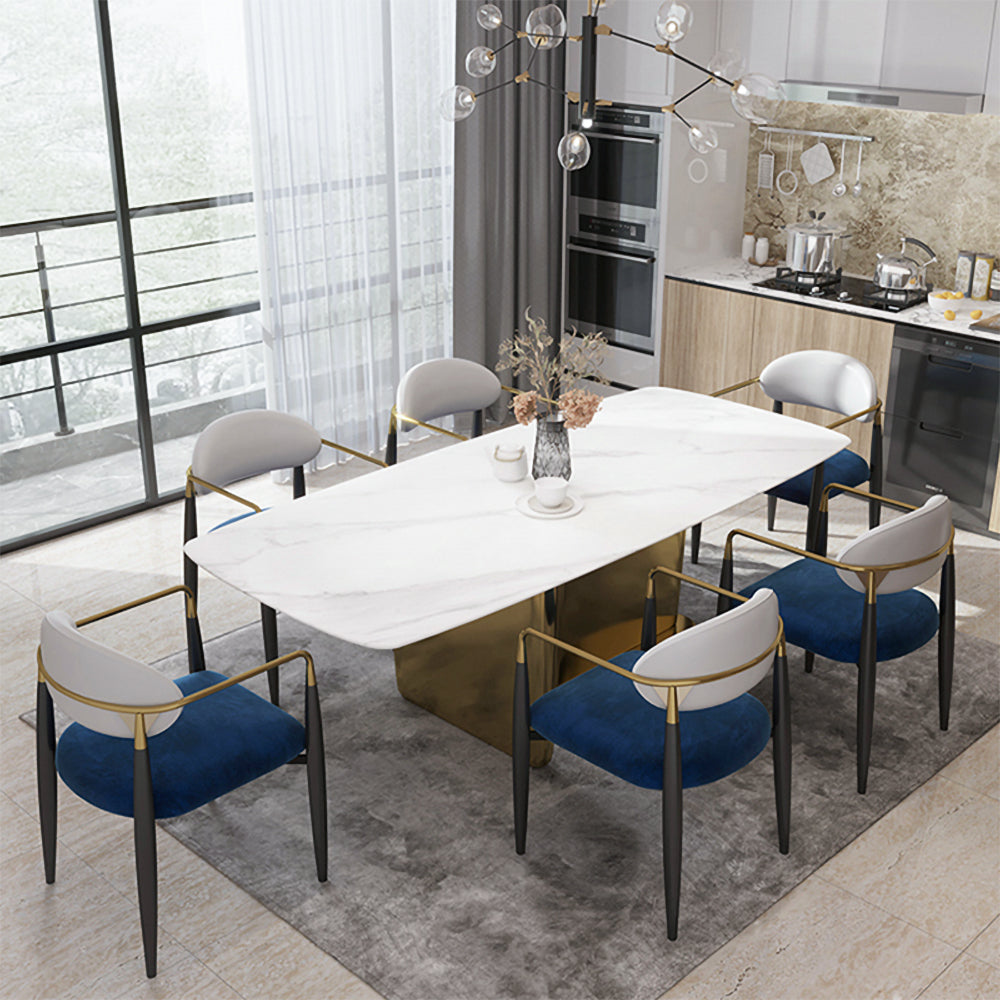 White & Blue PU Leather Dining Chair Upholstered Arm Chair Set of 2