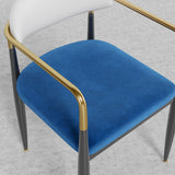 White & Blue PU Leather Dining Chair Upholstered Arm Chair Set of 2