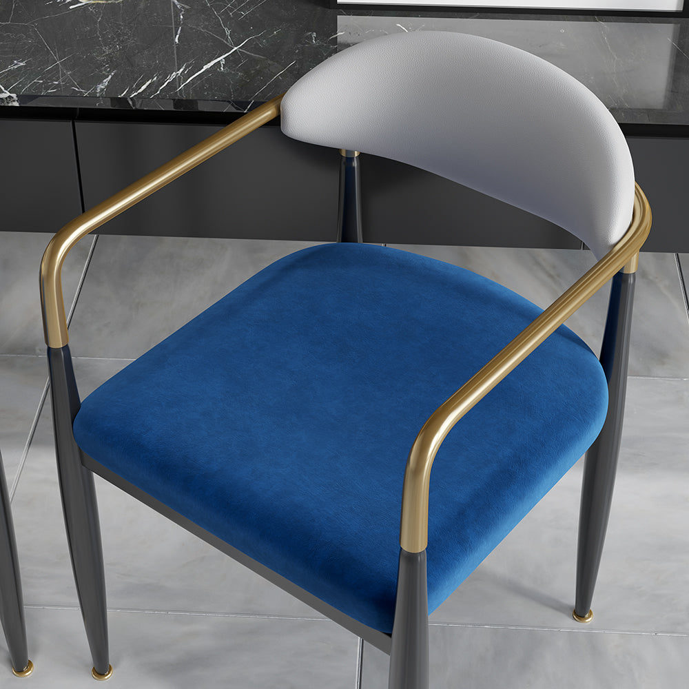 White & Blue PU Leather Dining Chair Upholstered Arm Chair Set of 2