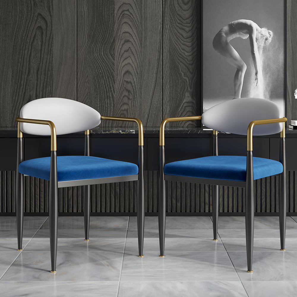 White & Blue PU Leather Dining Chair Upholstered Arm Chair Set of 2