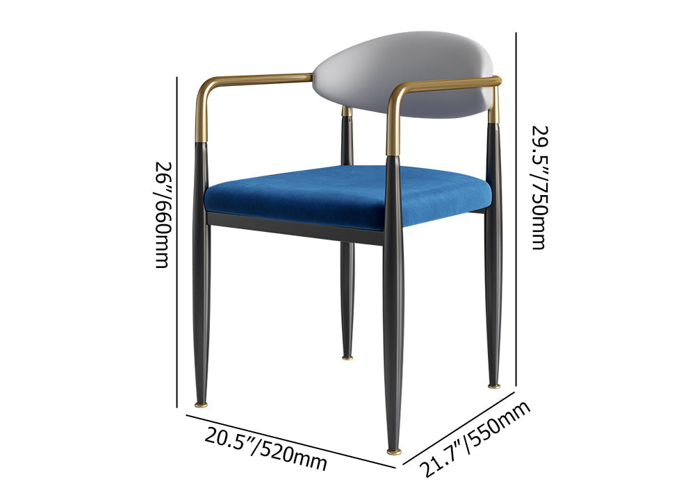 White & Blue PU Leather Dining Chair Upholstered Arm Chair Set of 2