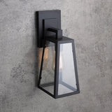 Retro Industrial Antique Matte Black Iron Lantern Outdoor Wall Sconce 1-Light with Clear Glass