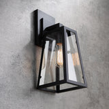 Retro Industrial Antique Matte Black Iron Lantern Outdoor Wall Sconce 1-Light with Clear Glass