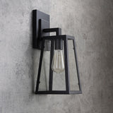 Retro Industrial Antique Matte Black Iron Lantern Outdoor Wall Sconce 1-Light with Clear Glass
