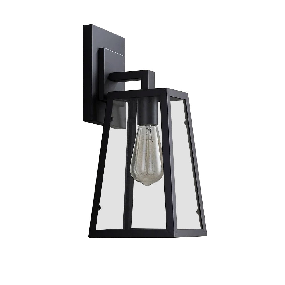 Retro Industrial Antique Matte Black Iron Lantern Outdoor Wall Sconce 1-Light with Clear Glass