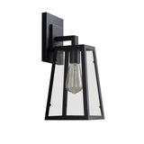 Retro Industrial Antique Matte Black Iron Lantern Outdoor Wall Sconce 1-Light with Clear Glass