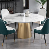 Modern Round Pedestal Marble Dining Table Golden Stainless Steel Base