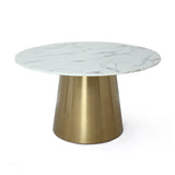 Modern Round Pedestal Marble Dining Table Golden Stainless Steel Base