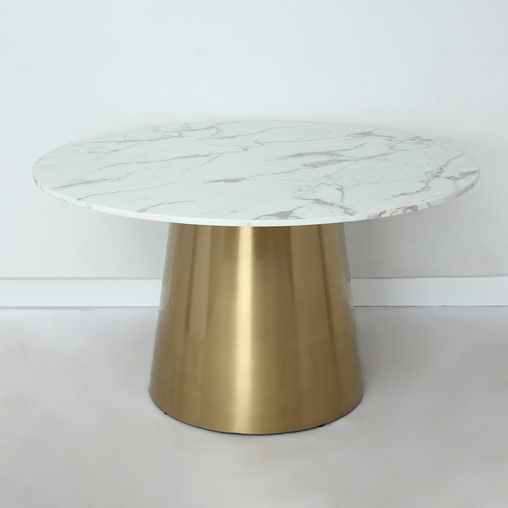 Modern Round Pedestal Marble Dining Table Golden Stainless Steel Base