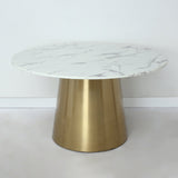 Modern Round Pedestal Marble Dining Table Golden Stainless Steel Base