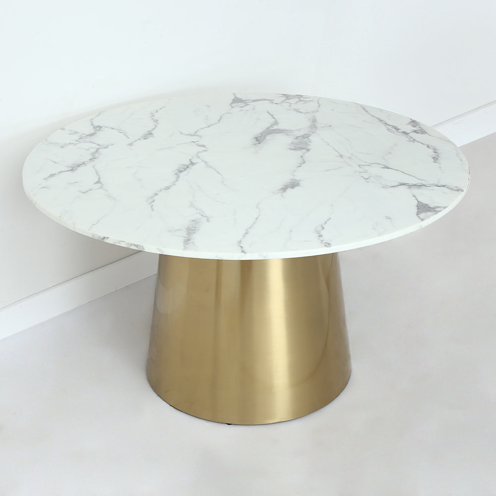 Modern Round Pedestal Marble Dining Table Golden Stainless Steel Base