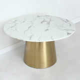 Modern Round Pedestal Marble Dining Table Golden Stainless Steel Base