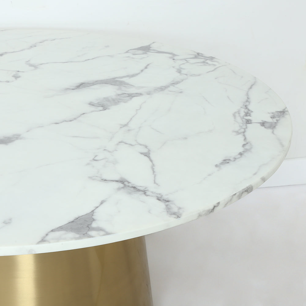 Modern Round Pedestal Marble Dining Table Golden Stainless Steel Base