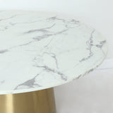 Modern Round Pedestal Marble Dining Table Golden Stainless Steel Base