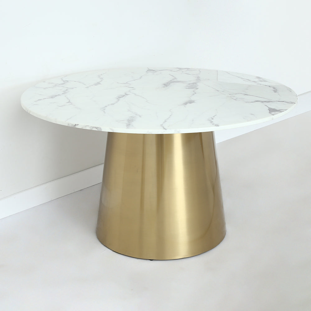 Modern Round Pedestal Marble Dining Table Golden Stainless Steel Base