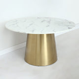 Modern Round Pedestal Marble Dining Table Golden Stainless Steel Base