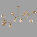 Modern Minimalist Tree Branch Amber Glass Globe Shade Adjustable 11-Light Large Pendant Light Metal in Gold
