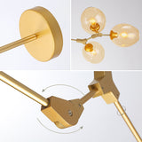 Modern Minimalist Tree Branch Amber Glass Globe Shade Adjustable 11-Light Large Pendant Light Metal in Gold