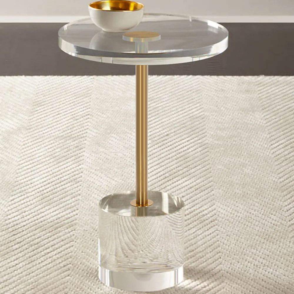 Acrylic Round Side Table Clear Stylish End Table Stainless Steel-Richsoul-End & Side Tables,Furniture,Living Room Furniture