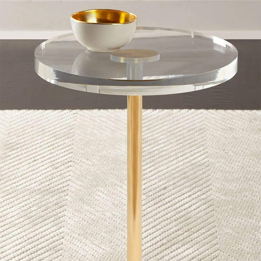 Acrylic Round Side Table Clear Stylish End Table Stainless Steel-Richsoul-End & Side Tables,Furniture,Living Room Furniture