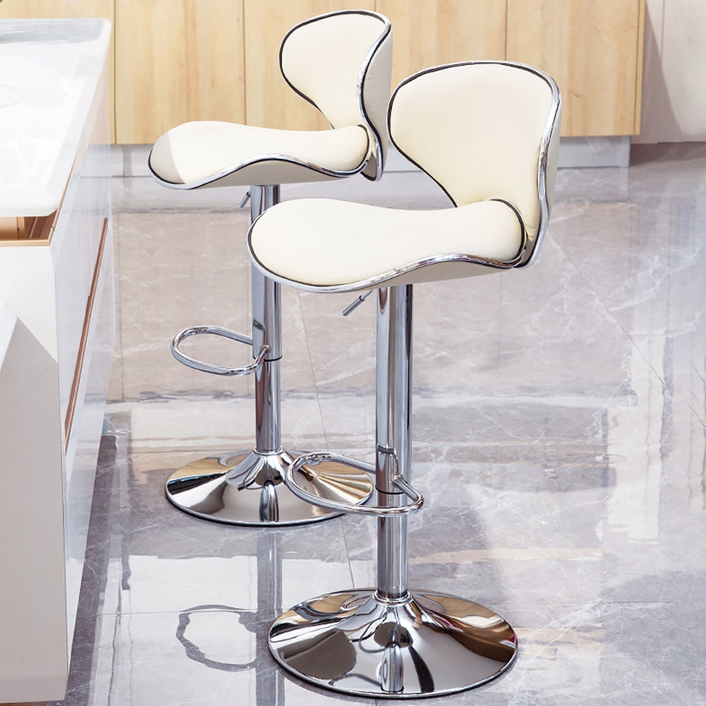 Bar Height Bar Stool White PU Leather Upholstery 30.3" Bar Chair with Backrest