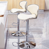 Bar Height Bar Stool White PU Leather Upholstery 30.3" Bar Chair with Backrest