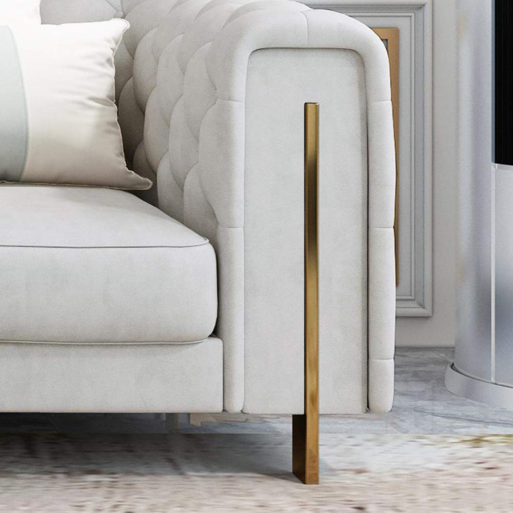 86.6" Modern Velvet Upholstered Sofa 2-Seater Sofa White Tufted Sofa-Furniture,Living Room Furniture,Sofas & Loveseats
