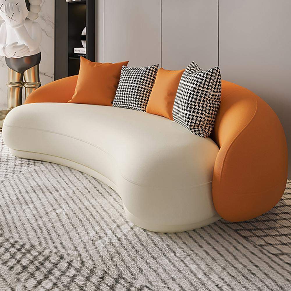 Modern Leather Upholstered Sofa 3-Seater Sofa 82.7" Orange&White Sofa-Richsoul-Furniture,Living Room Furniture,Sofas & Loveseats
