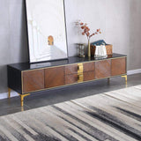 78" Modern Black & Walnut TV Stand Solid Wood Entertainment Center with 4 Doors & 2 Drawers-Furniture,Living Room Furniture,TV Stands