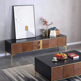 78" Modern Black & Walnut TV Stand Solid Wood Entertainment Center with 4 Doors & 2 Drawers-Furniture,Living Room Furniture,TV Stands