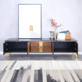 78" Modern Black & Walnut TV Stand Solid Wood Entertainment Center with 4 Doors & 2 Drawers-Furniture,Living Room Furniture,TV Stands