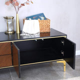 78" Modern Black & Walnut TV Stand Solid Wood Entertainment Center with 4 Doors & 2 Drawers-Furniture,Living Room Furniture,TV Stands