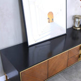 78" Modern Black & Walnut TV Stand Solid Wood Entertainment Center with 4 Doors & 2 Drawers-Furniture,Living Room Furniture,TV Stands