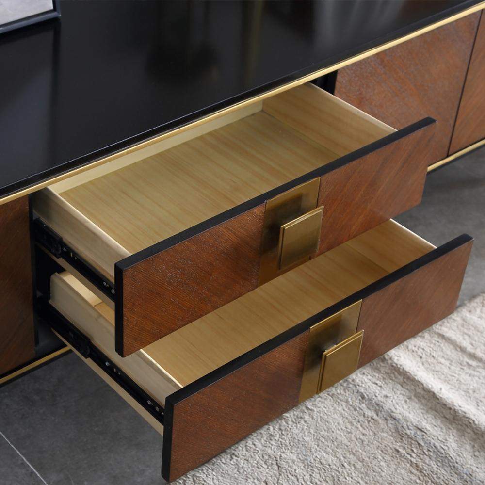 78" Modern Black & Walnut TV Stand Solid Wood Entertainment Center with 4 Doors & 2 Drawers-Furniture,Living Room Furniture,TV Stands