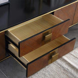 78" Modern Black & Walnut TV Stand Solid Wood Entertainment Center with 4 Doors & 2 Drawers-Furniture,Living Room Furniture,TV Stands